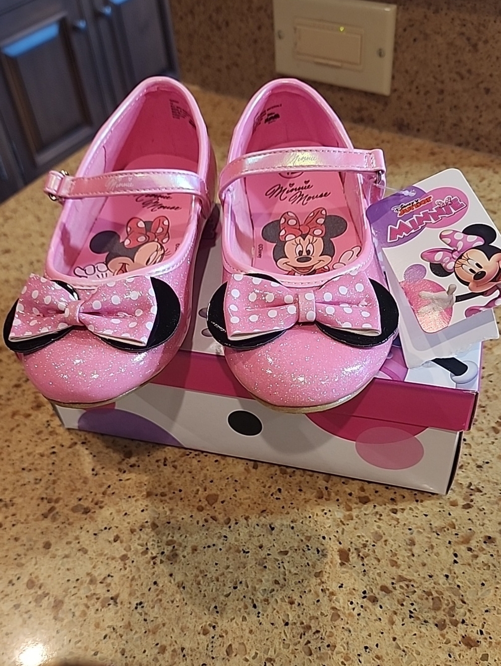 Disney Pink Minnie Mouse Glitter Bow Mary Jane Shoes for Kids NEW IN BOX SIZE-12